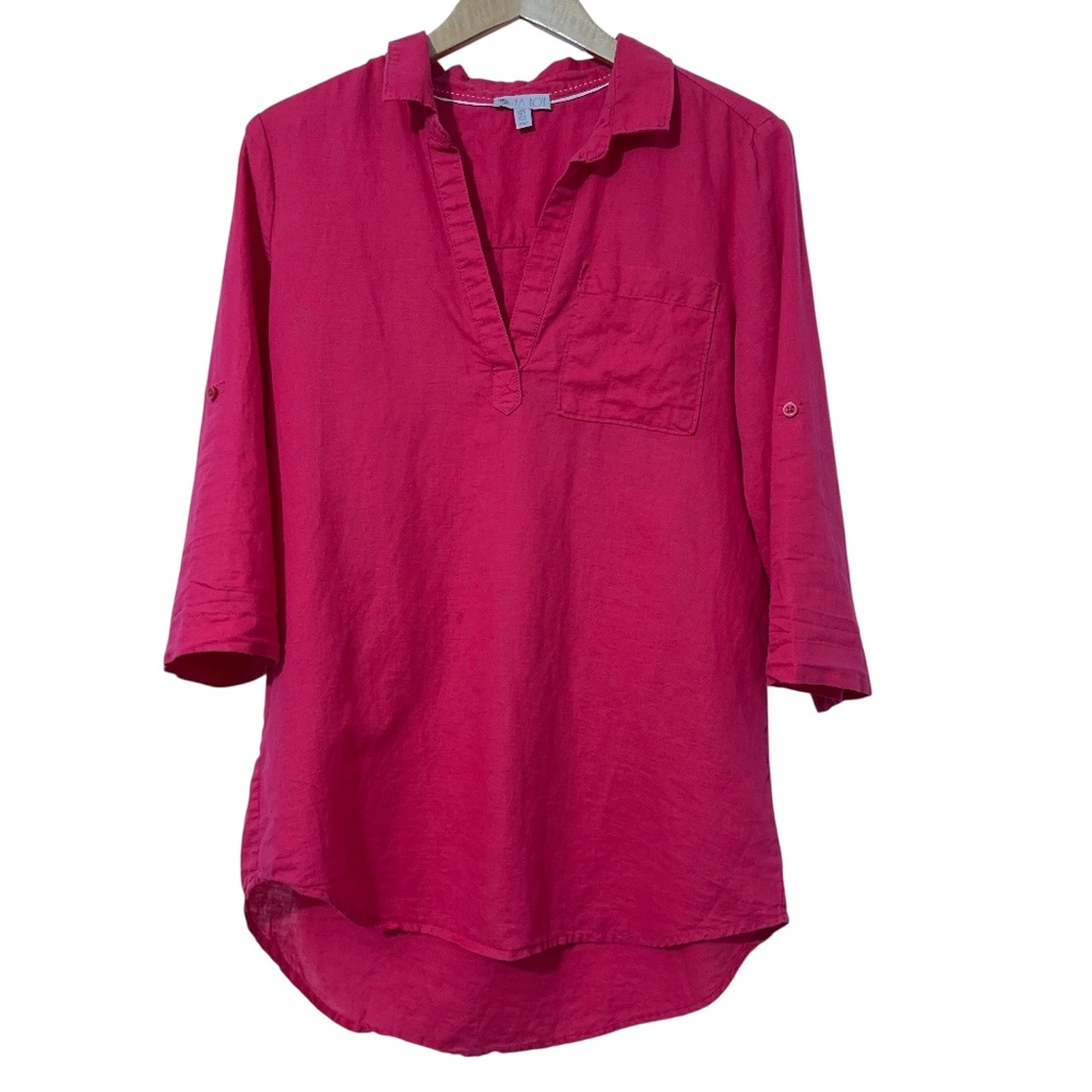 Lila Rose Linen Top Size S V Neck 3/4 Sleeve Fall Casual Office Work